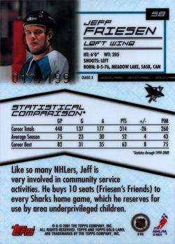 2000-01 Topps Gold Label - Class 3 Gold #58 Jeff Friesen Back