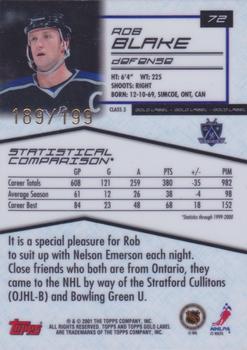 2000-01 Topps Gold Label - Class 3 Gold #72 Rob Blake Back