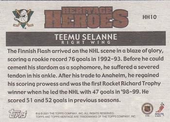 2000-01 Topps Heritage - Heroes #HH10 Teemu Selanne Back