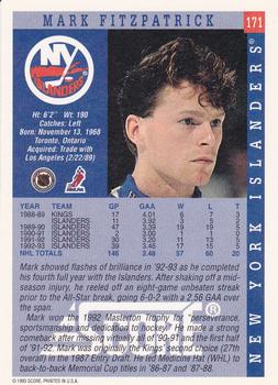 1993-94 Score #171 Mark Fitzpatrick Back