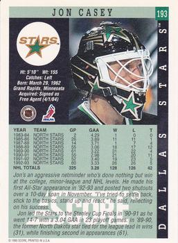 1993-94 Score #193 Jon Casey Back
