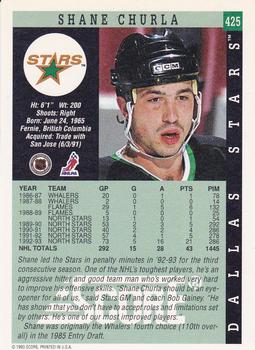 1993-94 Score #425 Shane Churla Back