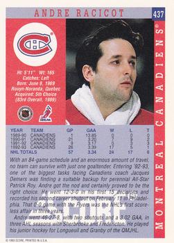 1993-94 Score #437 Andre Racicot Back