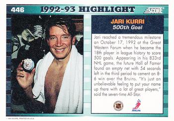 1993-94 Score #446 Jari Kurri Back