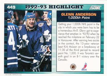 1993-94 Score #449 Glenn Anderson Back