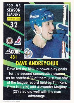 1993-94 Score #481 Dave Andreychuk Back