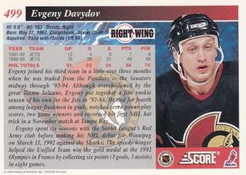 1993-94 Score #499 Evgeny Davydov Back