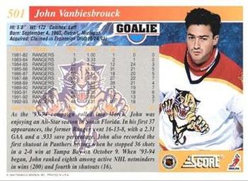 1993-94 Score #501 John Vanbiesbrouck Back