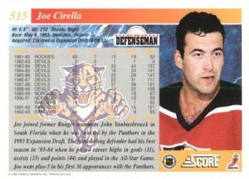 1993-94 Score #515 Joe Cirella Back