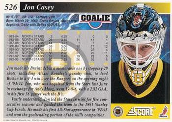 1993-94 Score #526 Jon Casey Back