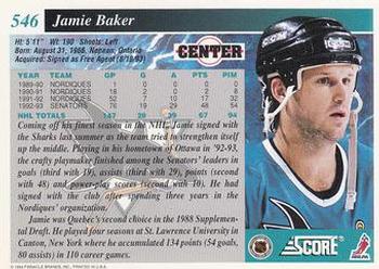 1993-94 Score #546 Jamie Baker Back