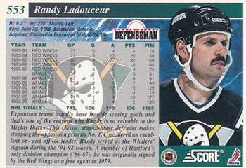 1993-94 Score #553 Randy Ladouceur Back