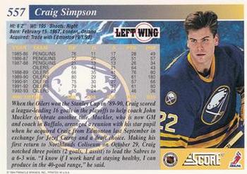 1993-94 Score #557 Craig Simpson Back