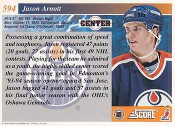 1993-94 Score #594 Jason Arnott Back