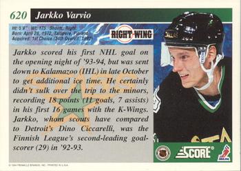 1993-94 Score #620 Jarkko Varvio Back