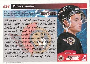 1993-94 Score #624 Pavol Demitra Back