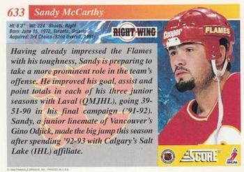 1993-94 Score #633 Sandy McCarthy Back
