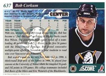 1993-94 Score #637 Bob Corkum Back