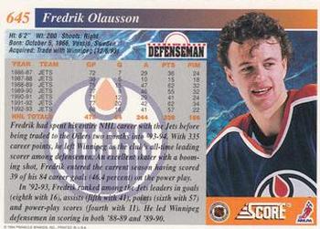 1993-94 Score #645 Fredrik Olausson Back