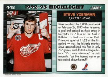 1993-94 Score #448 Steve Yzerman Back