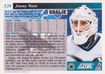 1993-94 Score #539 Jimmy Waite Back