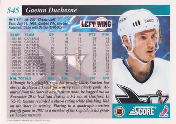 1993-94 Score #545 Gaetan Duchesne Back