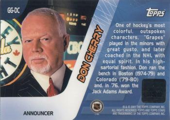 2000-01 Topps Stars - Game Gear Autographs #GG-DC Don Cherry Back
