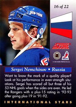 1993-94 Score - International Stars #16 Sergei Nemchinov Back