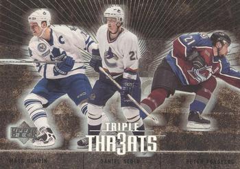 2000-01 Upper Deck - Triple Threats #TT3 Daniel Sedin / Mats Sundin / Peter Forsberg Front