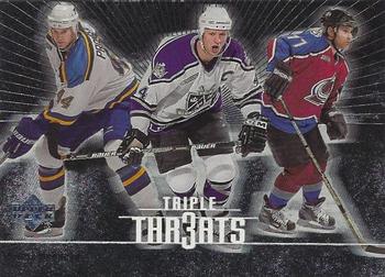 2000-01 Upper Deck - Triple Threats #TT8 Rob Blake / Ray Bourque / Chris Pronger Front