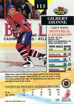 1993-94 Stadium Club #115 Gilbert Dionne Back