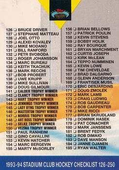 1993-94 Stadium Club #250 Checklist: 126-250 Front
