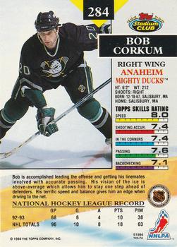 1993-94 Stadium Club #284 Bob Corkum Back