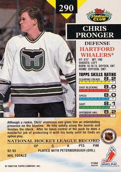 1993-94 Stadium Club #290 Chris Pronger Back