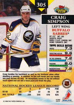 1993-94 Stadium Club #305 Craig Simpson Back