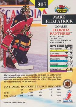 1993-94 Stadium Club #307 Mark Fitzpatrick Back