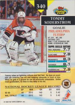 1993-94 Stadium Club #340 Tommy Soderstrom Back
