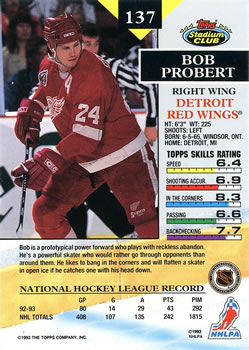 1993-94 Stadium Club #137 Bob Probert Back