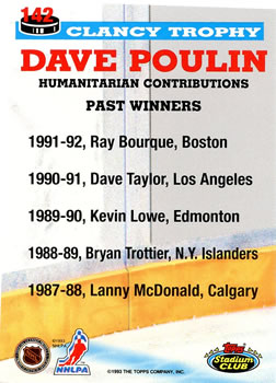 1993-94 Stadium Club #142 Dave Poulin Back