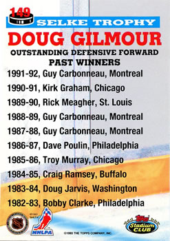 1993-94 Stadium Club #149 Doug Gilmour Back