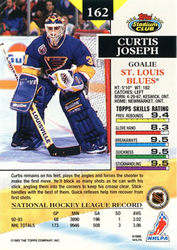 1993-94 Stadium Club #162 Curtis Joseph Back