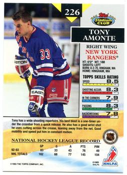 1993-94 Stadium Club #226 Tony Amonte Back