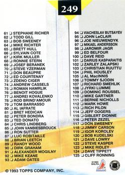 1993-94 Stadium Club #249 Checklist: 1-125 Back