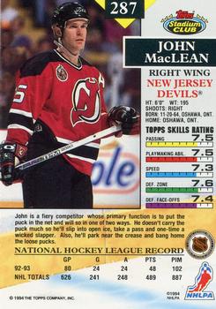 1993-94 Stadium Club #287 John MacLean Back