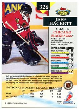 1993-94 Stadium Club #326 Jeff Hackett Back
