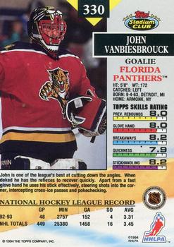 1993-94 Stadium Club #330 John Vanbiesbrouck Back