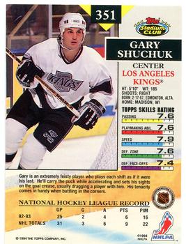 1993-94 Stadium Club #351 Gary Shuchuk Back