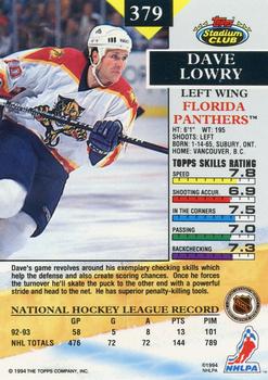 1993-94 Stadium Club #379 Dave Lowry Back