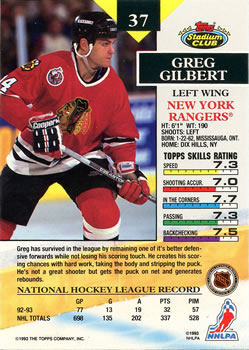 1993-94 Stadium Club #37 Greg Gilbert Back