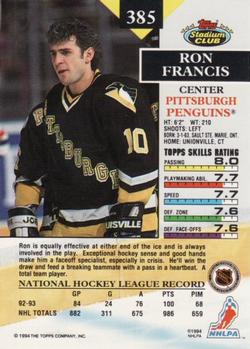 1993-94 Stadium Club #385 Ron Francis Back